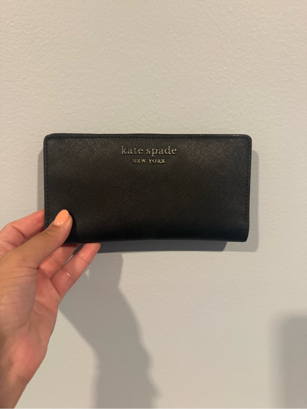 kate spade Black Saffiano Leather Continental Wallet with Gold Logo